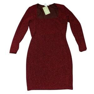 H&M Red Bodycon Dress with Long Sleeves